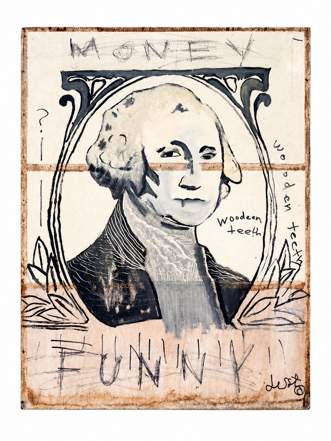 Money Funny by Justin Crawford: a monochrome banknote-style portrait with Money Funny lettering.