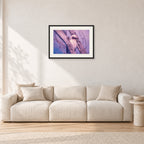Kookaburra, 1975 by Peter Crawford — 60 × 40 cm, black frame with white mat, shown in a light minimalist living room.