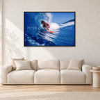 Larry Bertlemann, Off The Wall by Peter Crawford — 120 × 80 cm, black frame, shown in a light minimalist living room.