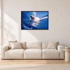 Larry Bertlemann, Off The Wall by Peter Crawford — 90 × 60 cm, black frame, shown in a light minimalist living room.