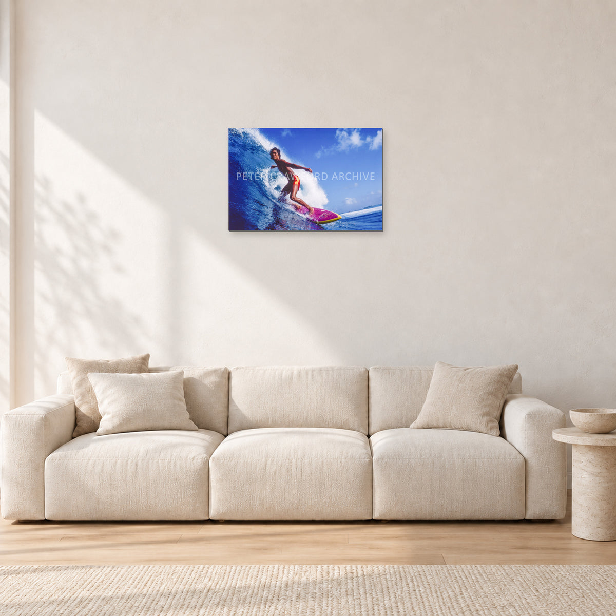 Louis Ferreira, 1978 by Peter Crawford — 60 × 40 cm, aluminium-mounted resin print, shown in a light minimalist living room.