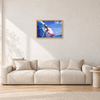 Louis Ferreira, 1978 by Peter Crawford — 60 × 40 cm, hayseed frame, shown in a light minimalist living room.