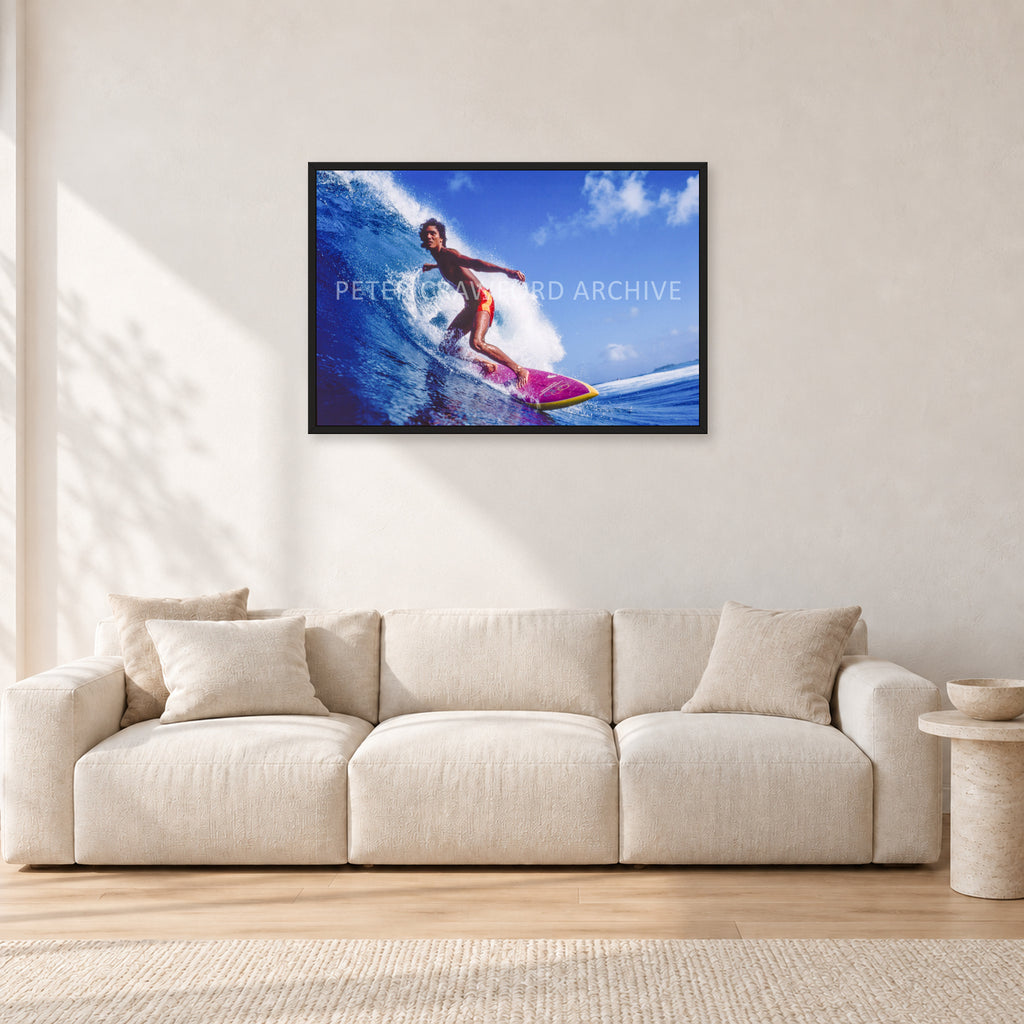 Louis Ferreira, 1978 by Peter Crawford — 90 × 60 cm, black frame, shown in a light minimalist living room.