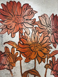 Magnolias Silver Leaf by David Bromley: pink and orange magnolias against a silver-toned background.
