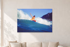 Mark Richards, Bells Beach 1979 by Peter Crawford — 120 × 80 cm, aluminium-mounted resin print, shown in a light minimalist living room.