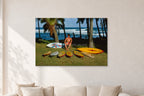 Mark Richards Hawaiian Quiver, North Shore 1976 by Peter Crawford — 120 × 80 cm, aluminium-mounted resin print, shown in a light minimalist living room.