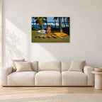 Mark Richards Hawaiian Quiver, North Shore 1976 by Peter Crawford — 90 × 60 cm, aluminium-mounted resin print, shown in a light minimalist living room.