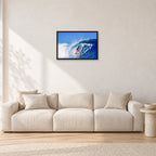 Marvin Foster, Pipeline 1987 by Peter Crawford — 60 × 40 cm, black frame, shown in a light minimalist living room.