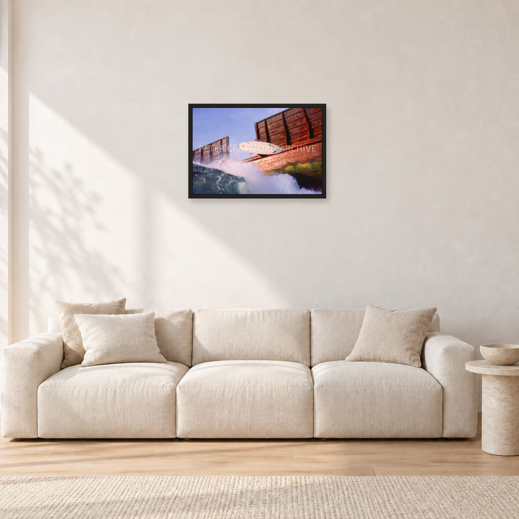 Dave Smith, Bali 1999 by Peter Crawford — 60 × 40 cm, black frame, shown in a light minimalist living room.