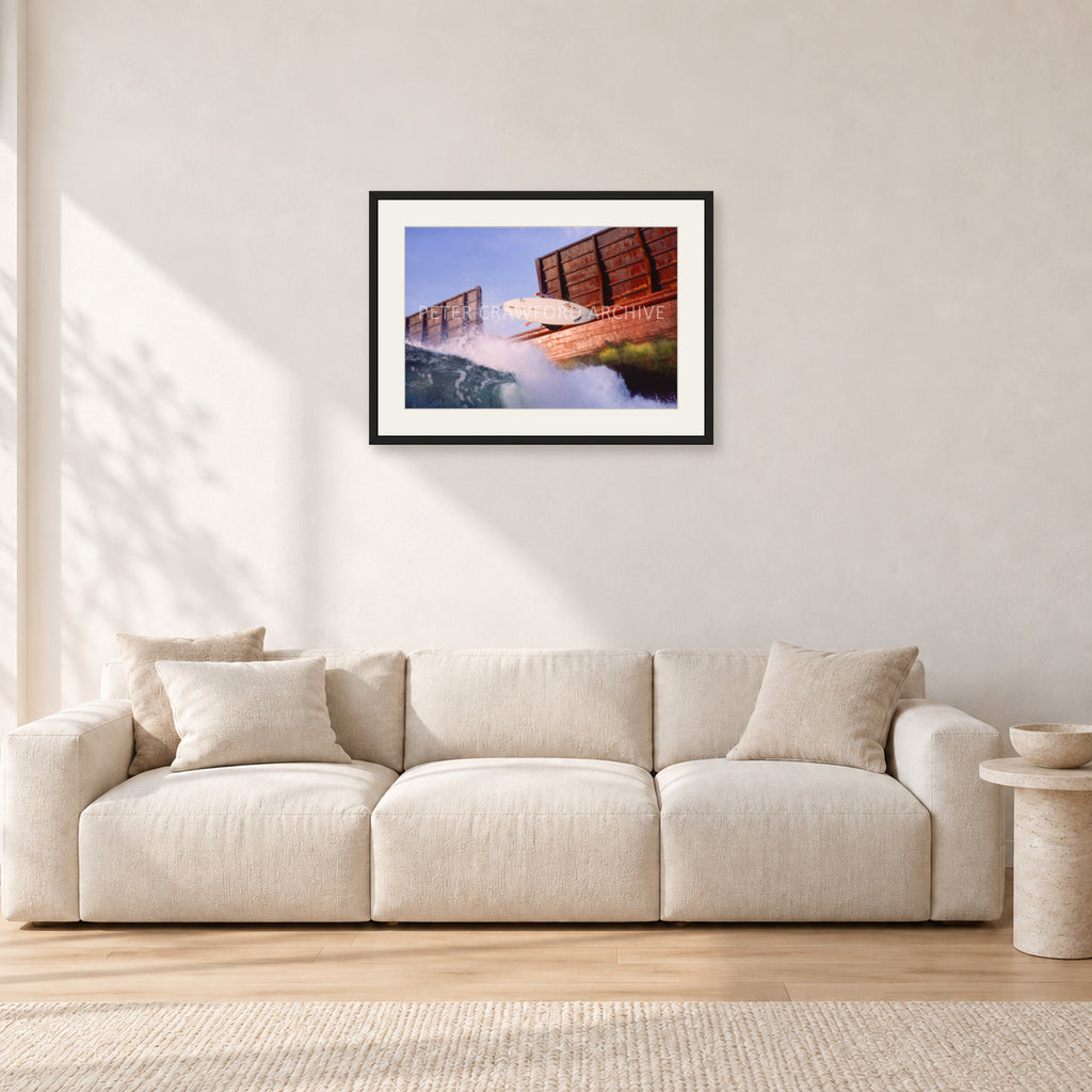 Dave Smith, Bali 1999 by Peter Crawford — 60 × 40 cm, black frame with white mat, shown in a light minimalist living room.