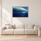 Michael Peterson, Sunset Beach 1975 by Peter Crawford — 90 × 60 cm, hayseed frame, shown in a light minimalist living room.
