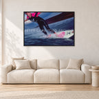 MR Bells 83 by Peter Crawford — 120 × 80 cm, black frame, shown in a light minimalist living room.