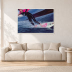 MR Bells 83 by Peter Crawford — 120 × 80 cm, white frame, shown in a light minimalist living room.