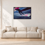 MR Bells 83 by Peter Crawford — 90 × 60 cm, black frame, shown in a light minimalist living room.