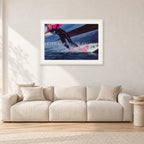 MR Bells 83 by Peter Crawford — 90 × 60 cm, white frame with white mat, shown in a light minimalist living room.