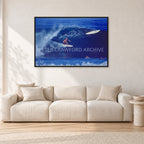 Mystery Bolt, 1989 by Peter Crawford — 120 × 80 cm, black frame, shown in a light minimalist living room.