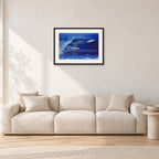 Mystery Bolt, 1989 by Peter Crawford — 60 × 40 cm, black frame with white mat, shown in a light minimalist living room.
