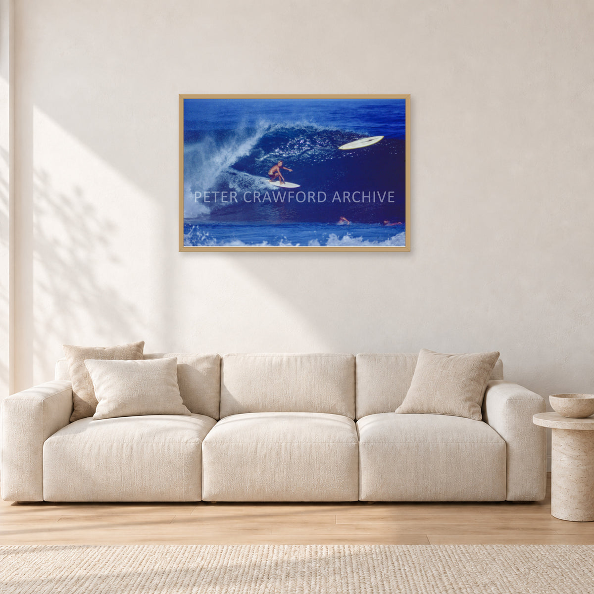 Mystery Bolt, 1989 by Peter Crawford — 90 × 60 cm, hayseed frame, shown in a light minimalist living room.