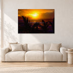 North Shore Sunset by Peter Crawford — 120 × 80 cm, aluminium-mounted resin print, shown in a light minimalist living room.