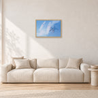 Occy Double Exposure, 1984 by Peter Crawford — 60 × 40 cm, hayseed frame, shown in a light minimalist living room.