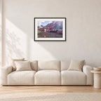 Occy, Duranbah by Peter Crawford — 60 × 40 cm, black frame with white mat, shown in a light minimalist living room.