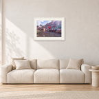 Occy, Duranbah by Peter Crawford — 60 × 40 cm, white frame with white mat, shown in a light minimalist living room.