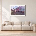 Occy, Duranbah by Peter Crawford — 90 × 60 cm, black frame with white mat, shown in a light minimalist living room.