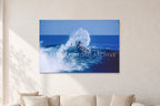 Occy, Top Turn 1984 by Peter Crawford — 120 × 80 cm, aluminium-mounted resin print, shown in a light minimalist living room.