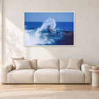 Occy, Top Turn 1984 by Peter Crawford — 120 × 80 cm, white frame, shown in a light minimalist living room.