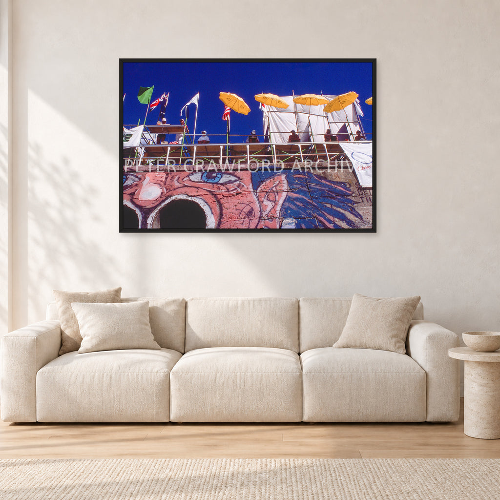 OP Bondi 87 OnTheNose by Peter Crawford — 120 × 80 cm, black frame, shown in a light minimalist living room.