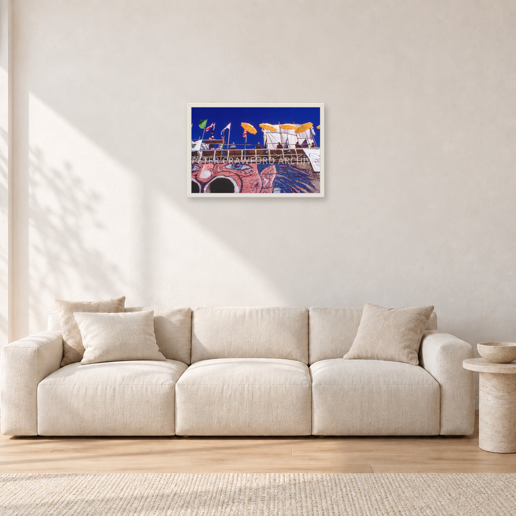 OP Bondi 87 OnTheNose by Peter Crawford — 60 × 40 cm, white frame, shown in a light minimalist living room.