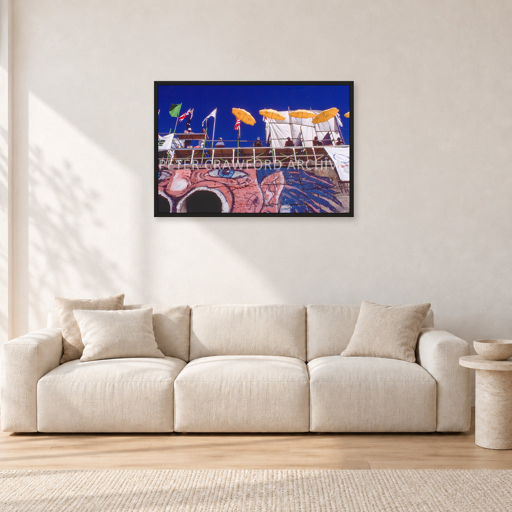 OP Bondi 87 OnTheNose by Peter Crawford — 90 × 60 cm, black frame, shown in a light minimalist living room.