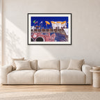 OP Bondi 87 OnTheNose by Peter Crawford — 90 × 60 cm, black frame with white mat, shown in a light minimalist living room.