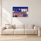 OP Bondi 87 OnTheNose by Peter Crawford — 90 × 60 cm, white frame, shown in a light minimalist living room.
