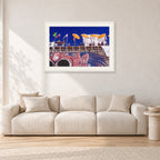 OP Bondi 87 OnTheNose by Peter Crawford — 90 × 60 cm, white frame with white mat, shown in a light minimalist living room.