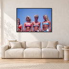 OP Pro Pageant, 1985 by Peter Crawford — 120 × 80 cm, black frame, shown in a light minimalist living room.