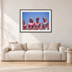 OP Pro Pageant, 1985 by Peter Crawford — 90 × 60 cm, black frame with white mat, shown in a light minimalist living room.