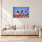 OP Pro Pageant, 1985 by Peter Crawford — 90 × 60 cm, hayseed frame, shown in a light minimalist living room.