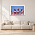 OP Pro Pageant, 1985 by Peter Crawford — 90 × 60 cm, hayseed frame with white mat, shown in a light minimalist living room.
