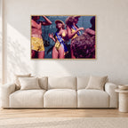 Peter Harris Champ ShowerStubbies 80 by Peter Crawford — 120 × 80 cm, hayseed frame, shown in a light minimalist living room.