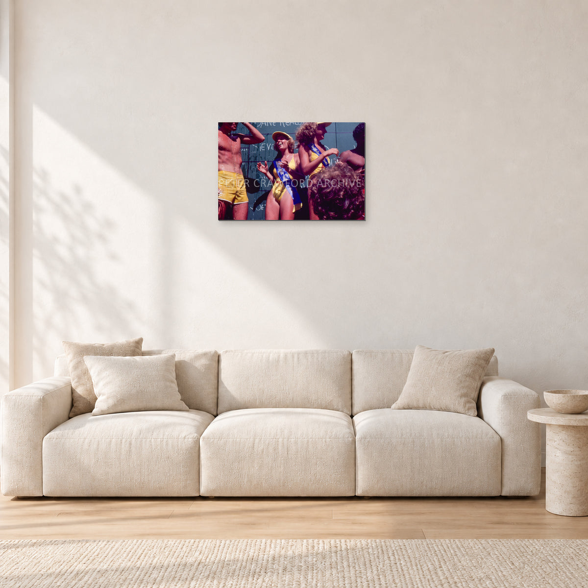 Peter Harris Champ ShowerStubbies 80 by Peter Crawford — 60 × 40 cm, aluminium-mounted resin print, shown in a light minimalist living room.