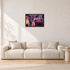 Peter Harris Champ ShowerStubbies 80 by Peter Crawford — 60 × 40 cm, black frame, shown in a light minimalist living room.