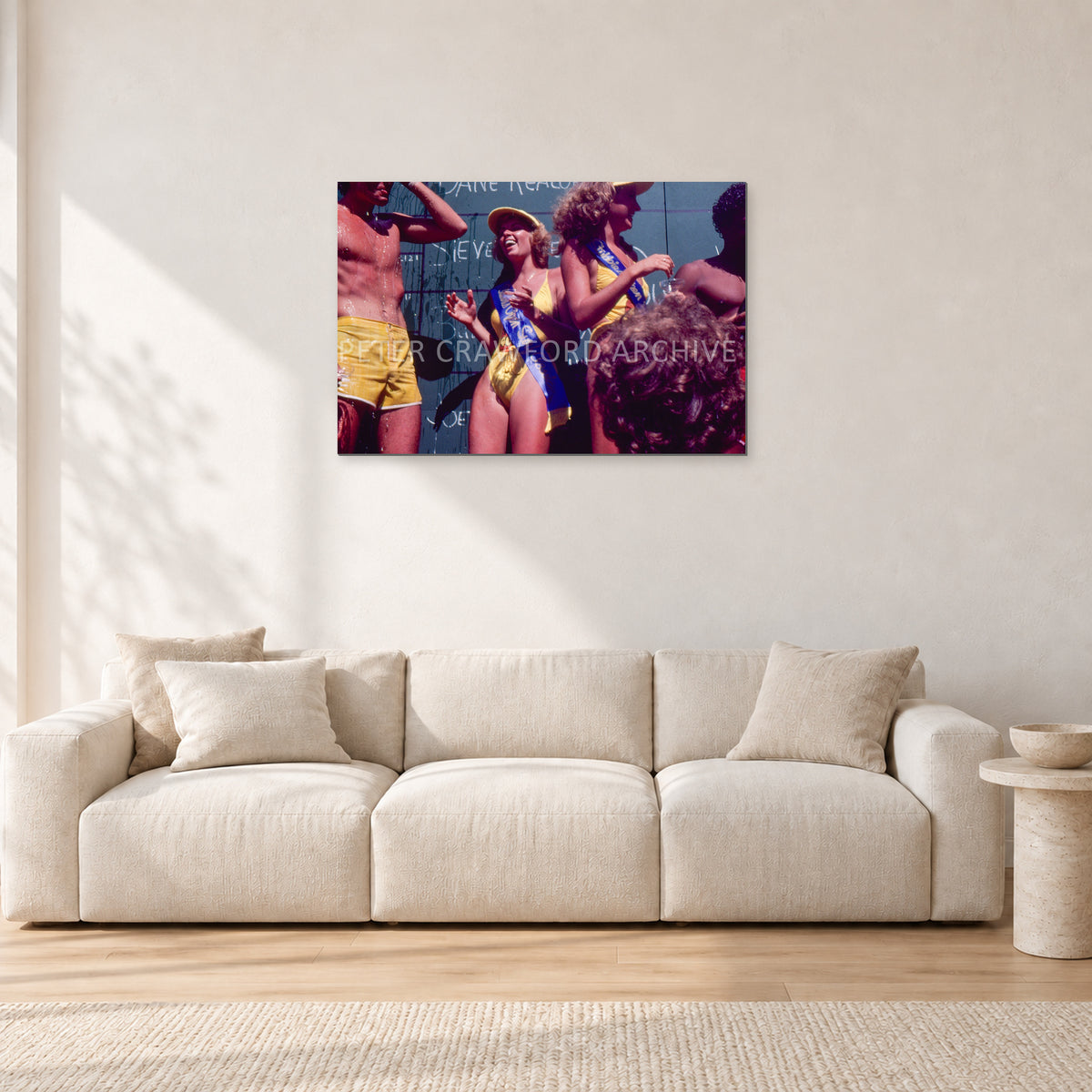Peter Harris Champ ShowerStubbies 80 by Peter Crawford — 90 × 60 cm, aluminium-mounted resin print, shown in a light minimalist living room.