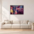 Peter Harris Champ ShowerStubbies 80 by Peter Crawford — 90 × 60 cm, black frame, shown in a light minimalist living room.