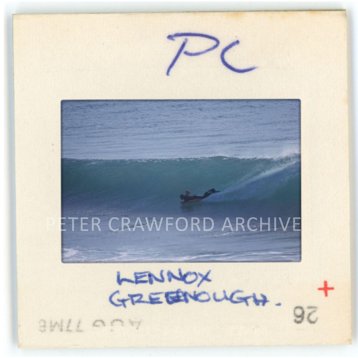 George Greenough rides his surf mat while filming The Innermost Limits of Pure Fun with his modified Bolex camera. Peter Crawford Archive.