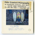 Peter Crawford with his slab kneeboards at home in Dee Why in 1981. Peter Crawford Archive.
