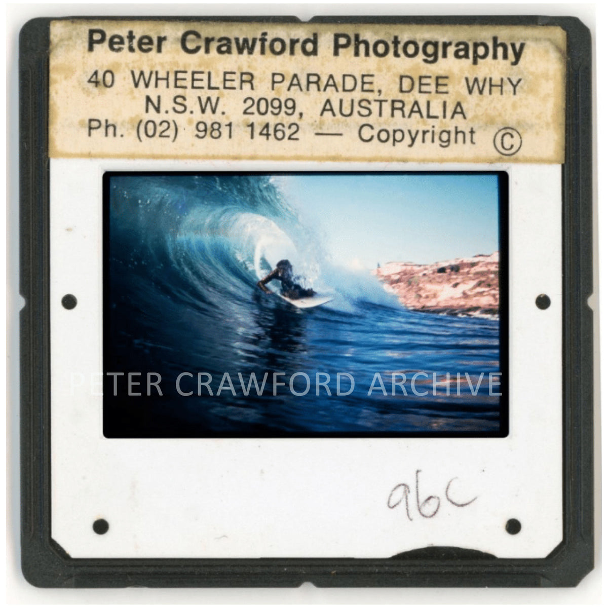 Peter Crawford rides a barrel at Dee Why, photographed by Art Brewer. Peter Crawford Archive.