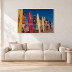 Pipe 76 Rory Russell Mike Armstrong Paul Naude by Peter Crawford — 120 × 80 cm, white frame, shown in a light minimalist living room.