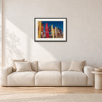 Pipe 76 Rory Russell Mike Armstrong Paul Naude by Peter Crawford — 60 × 40 cm, black frame with white mat, shown in a light minimalist living room.