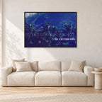 Pipe Final Crowd by Peter Crawford — 120 × 80 cm, black frame, shown in a light minimalist living room.
